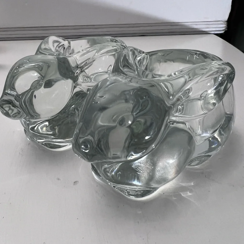 Indiana Glass Heavy Bunny Rabbit Crystal Votive Candleholders